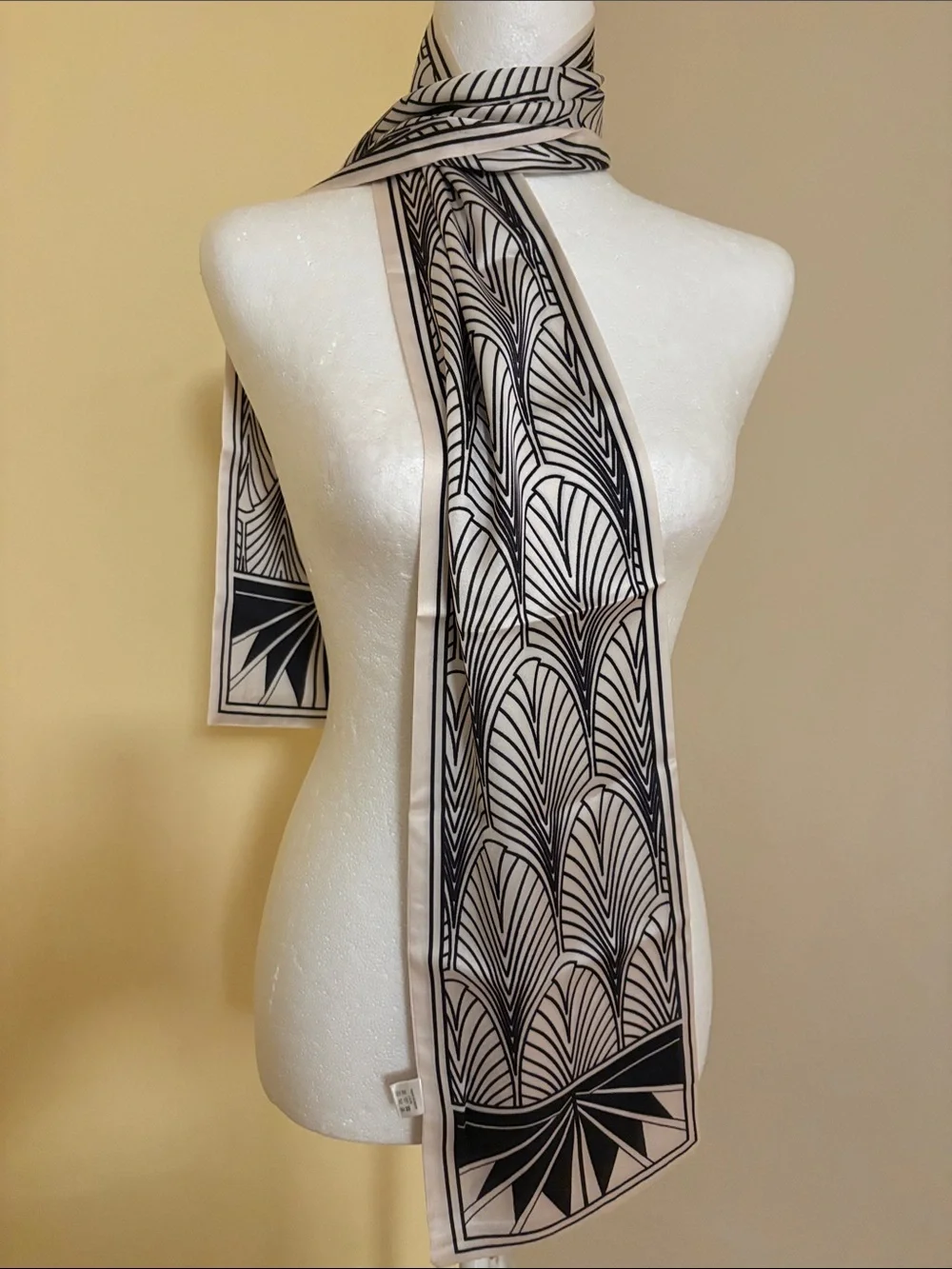 Silk Scarf with Black Art Deco Print by
